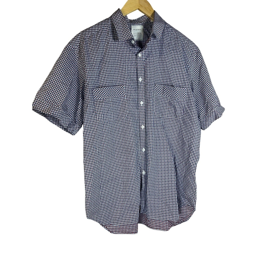 Billy Reid Shirt Men's XL Red + Blue Plaid Button Down Short Sleeve Preppy Italy